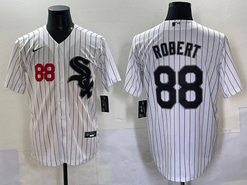 Men 2025 Chicago White Sox 88 Robert White Stripe Game Nike MLB Jersey style 7036
